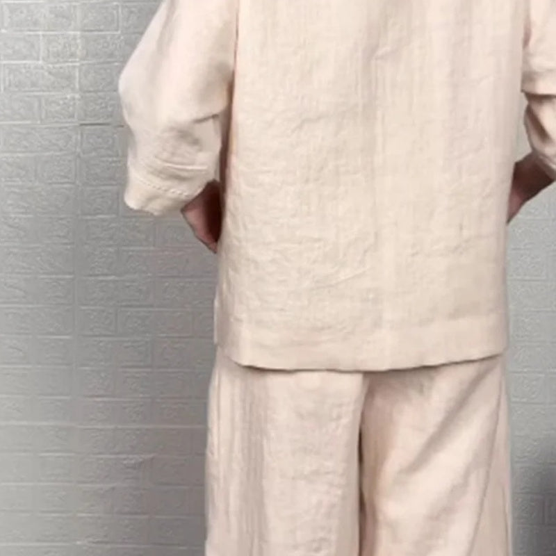 lrregular Hem Cotton Linen Short Sleeve Casual 2-Piece Set