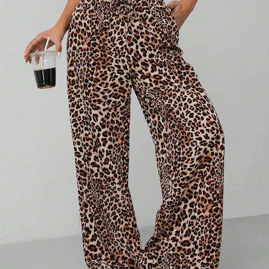 Women's Fashion Leopard Print Straight-Leg Wide Pants - Seldom Seen Styles