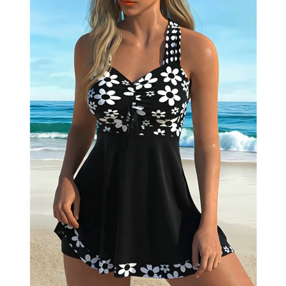 Tankini swimsuit with floral pattern, with shorts - quick-drying fabric, maintaining comfort and elegant style