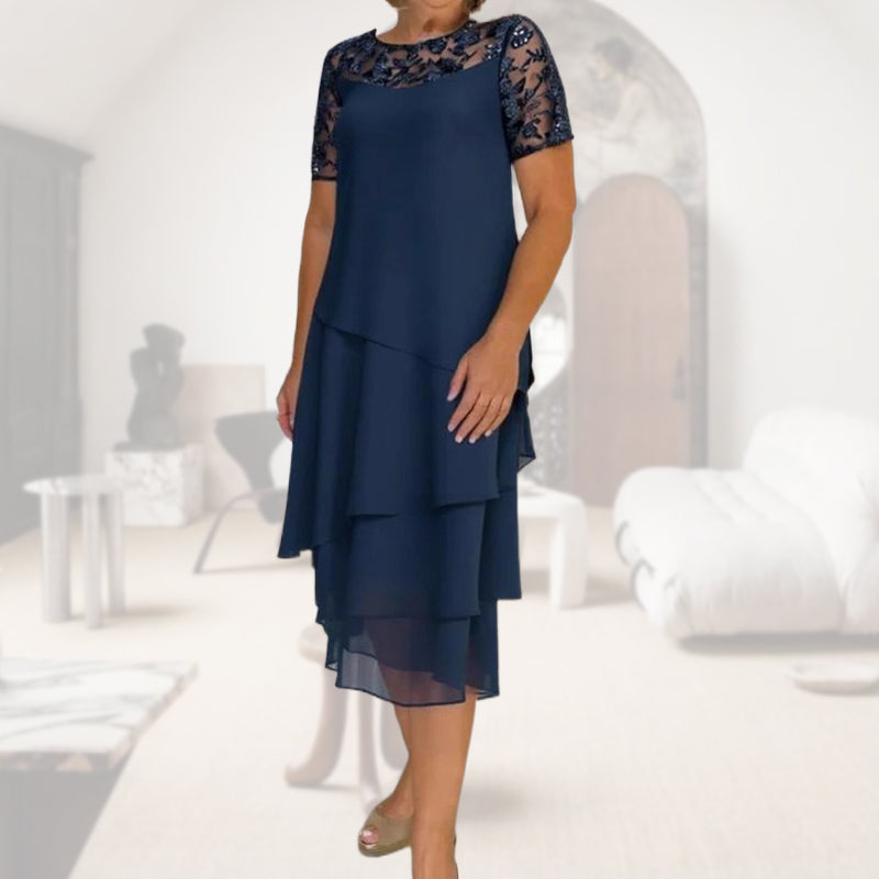 [S-3XL] Női Réteges Háló A-vonalú Midi Ruha