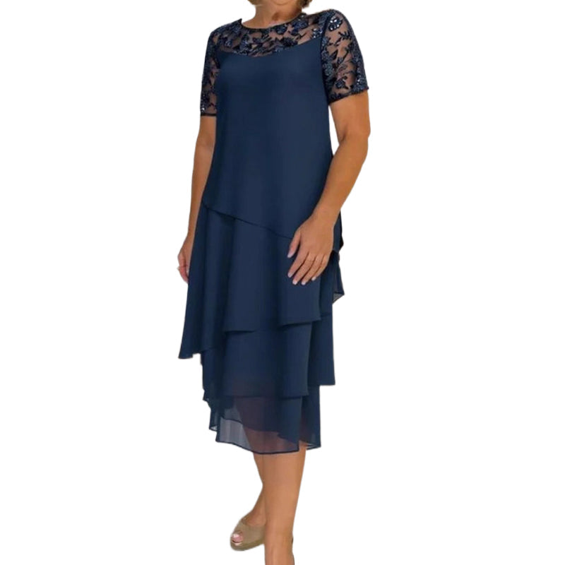 [S-3XL] Női Réteges Háló A-vonalú Midi Ruha