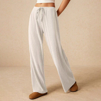 Female leisure trousers with wide legs and drawstring