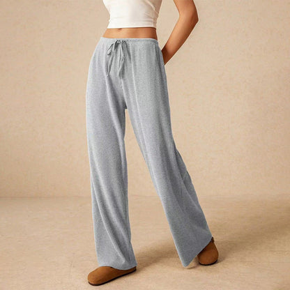 Female leisure trousers with wide legs and drawstring