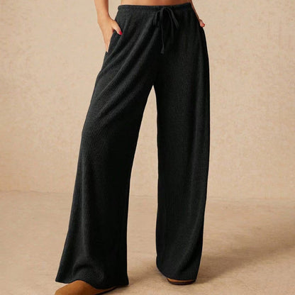 Female leisure trousers with wide legs and drawstring