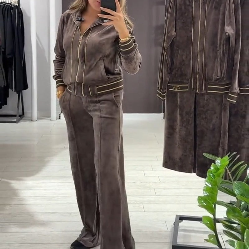 Women's 2-Piece Tracksuit Set with Zip Jacket & Wide-Leg Pants - Seldom Seen Styles