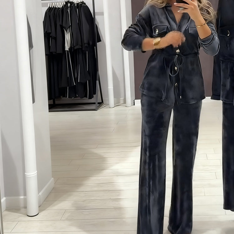 Women's Warm Button-Down Tops & Pants 2-Piece Set - Seldom Seen Styles