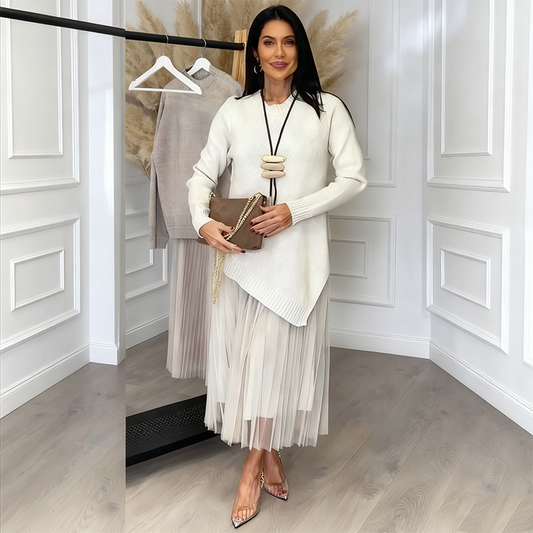 Women’s Irregular Sweater & Pleated Tank Midi Dress 2-Piece Set - Seldom Seen Styles