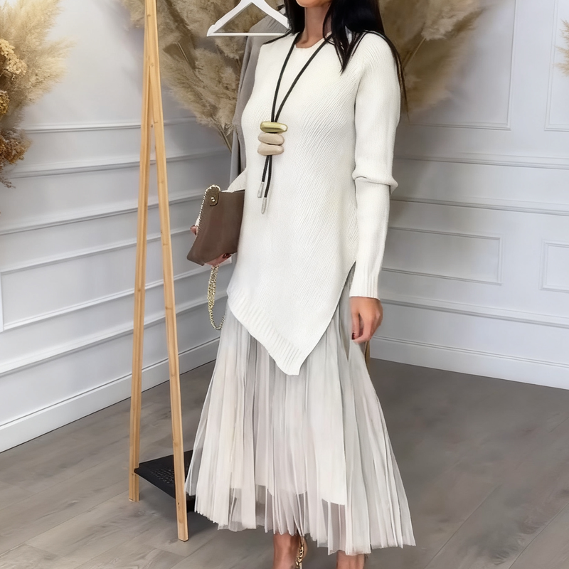 Women’s Irregular Sweater & Pleated Tank Midi Dress 2-Piece Set - Seldom Seen Styles