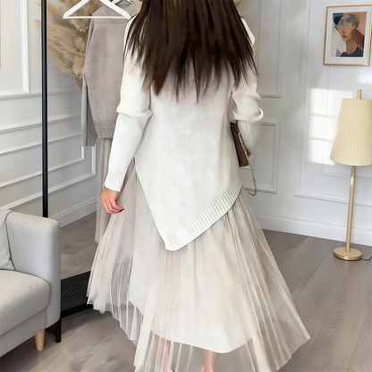 Women’s Irregular Sweater & Pleated Tank Midi Dress 2-Piece Set - Seldom Seen Styles