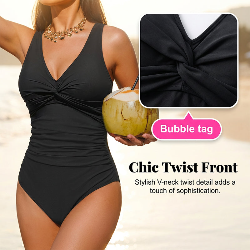 Women's One Piece Swimsuit Tummy Control Ruched Bathing Suit V Neck Slimming Swimwear Beach Vacation Pool Party Plus Size S-2XL Black White Floral Leopard