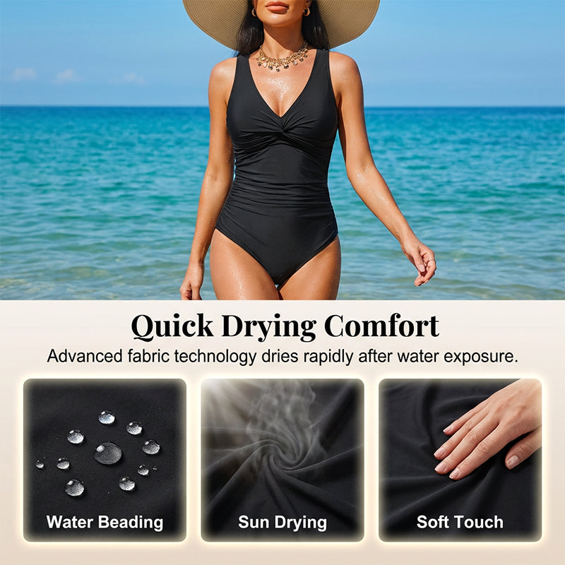Women's One Piece Swimsuit Tummy Control Ruched Bathing Suit V Neck Slimming Swimwear Beach Vacation Pool Party Plus Size S-2XL Black White Floral Leopard