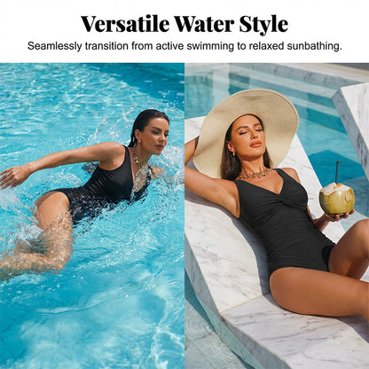 Women's One Piece Swimsuit Tummy Control Ruched Bathing Suit V Neck Slimming Swimwear Beach Vacation Pool Party Plus Size S-2XL Black White Floral Leopard