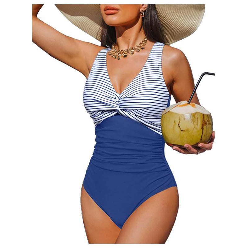 Women's One Piece Swimsuit Tummy Control Ruched Bathing Suit V Neck Slimming Swimwear Beach Vacation Pool Party Plus Size S-2XL Black White Floral Leopard