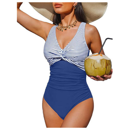Women's One Piece Swimsuit Tummy Control Ruched Bathing Suit V Neck Slimming Swimwear Beach Vacation Pool Party Plus Size S-2XL Black White Floral Leopard