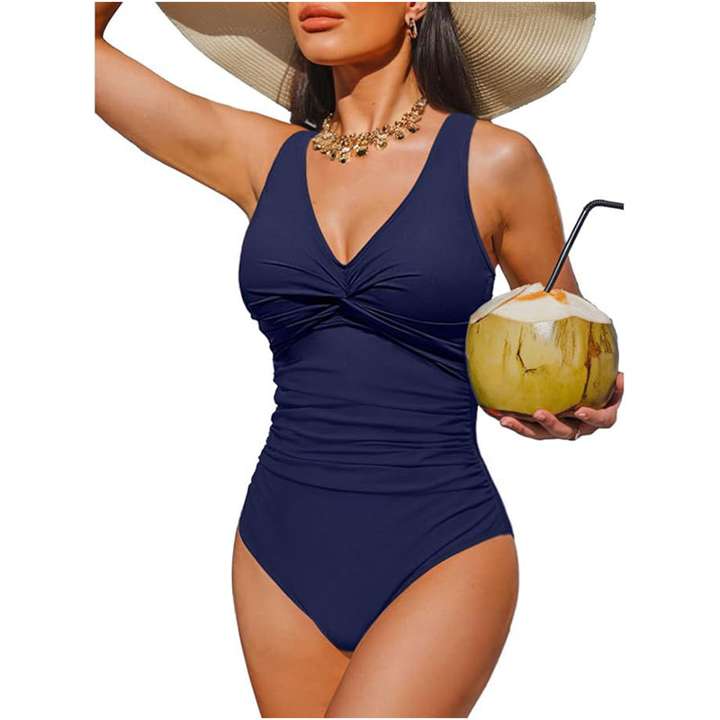 Women's One Piece Swimsuit Tummy Control Ruched Bathing Suit V Neck Slimming Swimwear Beach Vacation Pool Party Plus Size S-2XL Black White Floral Leopard