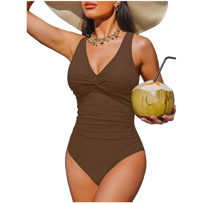 Women's One Piece Swimsuit Tummy Control Ruched Bathing Suit V Neck Slimming Swimwear Beach Vacation Pool Party Plus Size S-2XL Black White Floral Leopard
