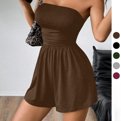 Women's Strapless Bodycon Jumpsuit Built-In Shorts Sleeveless Stretch Casual Party Club Summer Outfit | Bare Bold