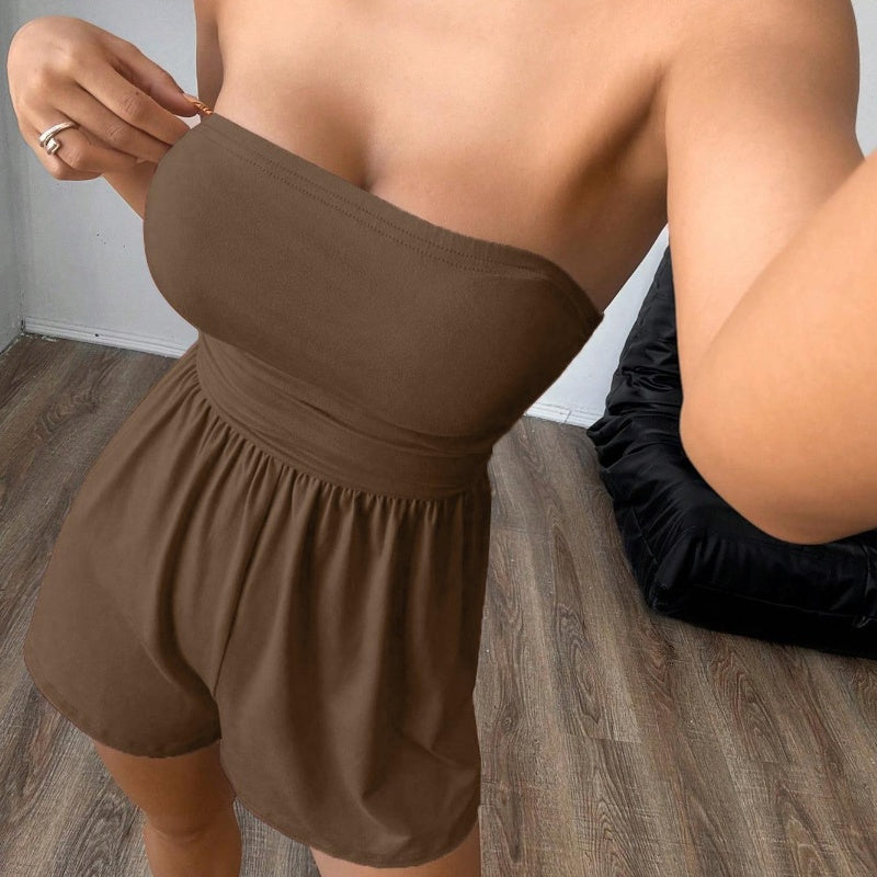 Women's Strapless Bodycon Jumpsuit Built-In Shorts Sleeveless Stretch Casual Party Club Summer Outfit | Bare Bold