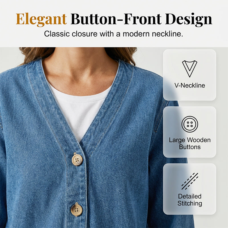 Women's Denim Jacket Button Down Long Sleeve Casual Loose Fit Jean Jacket - Seldom Seen Styles