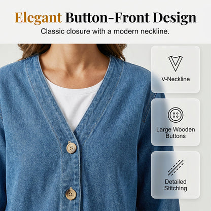 Women's Denim Jacket Button Down Long Sleeve Casual Loose Fit Jean Jacket