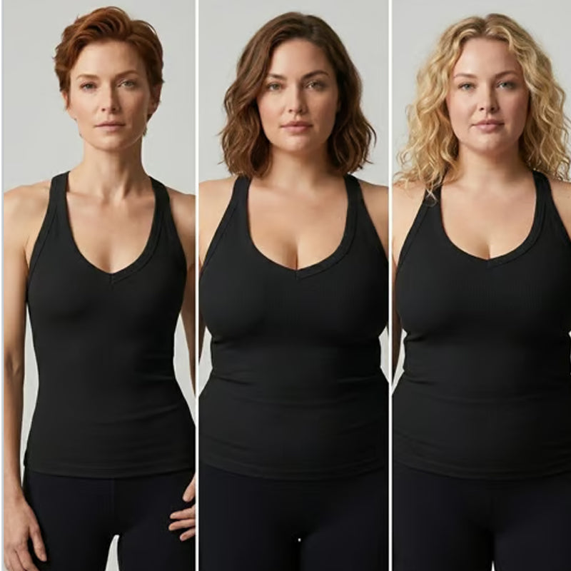 Women's Slim-Fit Padded Ribbed Camisole Tank Top V-Neck Racerback Built-In Bra
