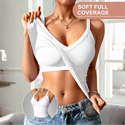 Women's Slim-Fit Padded Ribbed Camisole Tank Top V-Neck Racerback Built-In Bra
