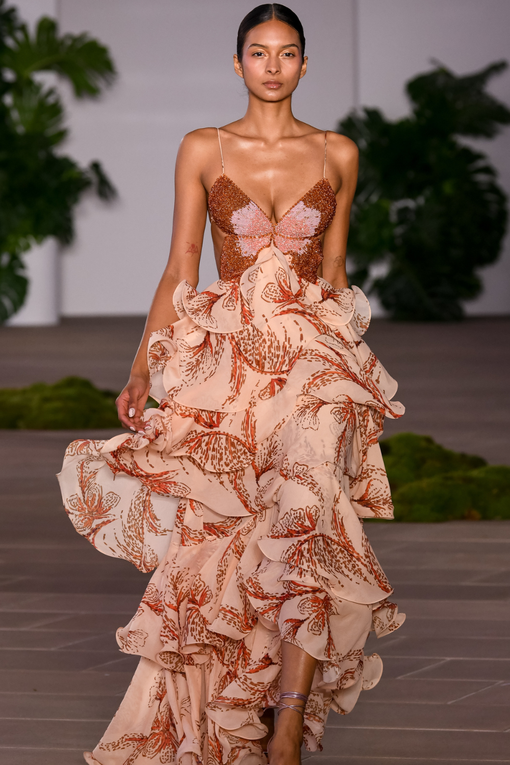 gloria sunset butterfly ruffle layer maxi dress