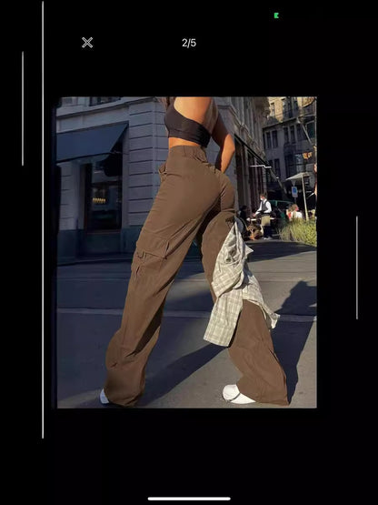 Damen Basic Minimalistische Schlichte Cargohose mit Knopfleiste und Taschen, Mode Y2K Kleidung Damen, Bequeme Freizeit Street High Waist Weite Beinhose für Frühling & Herbst, Sommerhose, Damen Unterteile für den Alltag, Damenmode, Preppy 80er Kleidung