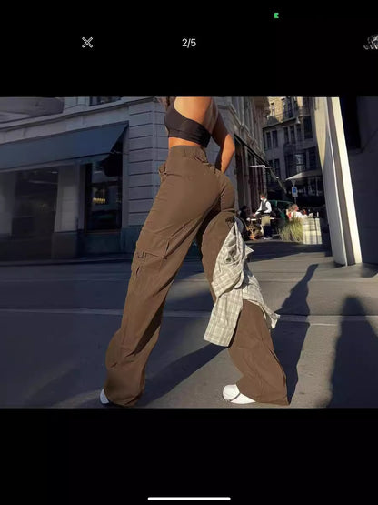 Damen Basic Minimalistische Schlichte Cargohose mit Knopfleiste und Taschen, Mode Y2K Kleidung Damen, Bequeme Freizeit Street High Waist Weite Beinhose für Frühling & Herbst, Sommerhose, Damen Unterteile für den Alltag, Damenmode, Preppy 80er Kleidung