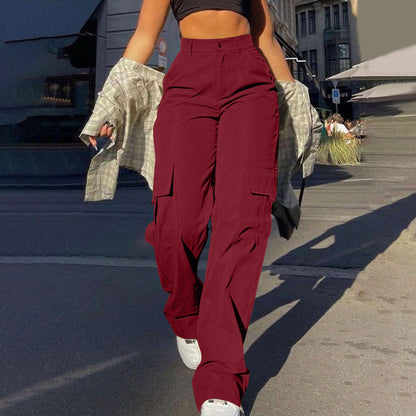 Damen Basic Minimalistische Schlichte Cargohose mit Knopfleiste und Taschen, Mode Y2K Kleidung Damen, Bequeme Freizeit Street High Waist Weite Beinhose für Frühling & Herbst, Sommerhose, Damen Unterteile für den Alltag, Damenmode, Preppy 80er Kleidung
