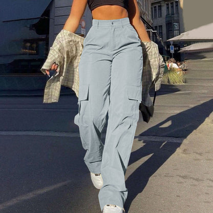 Damen Basic Minimalistische Schlichte Cargohose mit Knopfleiste und Taschen, Mode Y2K Kleidung Damen, Bequeme Freizeit Street High Waist Weite Beinhose für Frühling & Herbst, Sommerhose, Damen Unterteile für den Alltag, Damenmode, Preppy 80er Kleidung