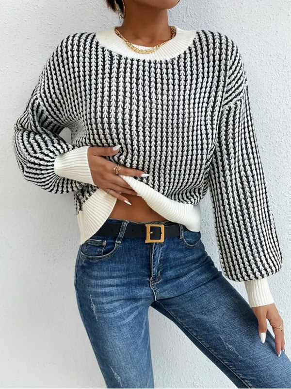 sweater with vertical stripe pattern in charcoal