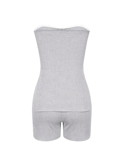 Two-piece Set-Women's-Minimalist-Solid Split Hem Tube Top & Elastic Waist Shorts Two-piece Set,-Lady-Comfort-Sleeveless Strapless Top & Skinny Shorts, Casual Summer Outfits Clothes Set for Outdoor Holiday,-Womenswear-Suits Downtown Girl Clothes - Seldom Seen Styles