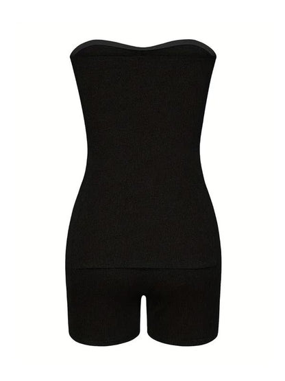 Two-piece Set-Women's-Minimalist-Solid Split Hem Tube Top & Elastic Waist Shorts Two-piece Set,-Lady-Comfort-Sleeveless Strapless Top & Skinny Shorts, Casual Summer Outfits Clothes Set for Outdoor Holiday,-Womenswear-Suits Downtown Girl Clothes - Seldom Seen Styles