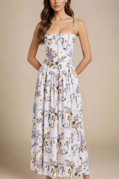 Tasmin Midi Dress - White Floral