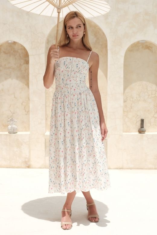Tasmin Midi Dress - White Floral - Seldom Seen Styles