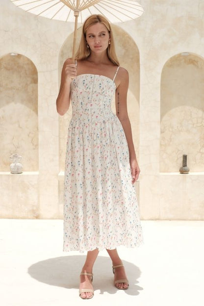 Tasmin Midi Dress - White Floral