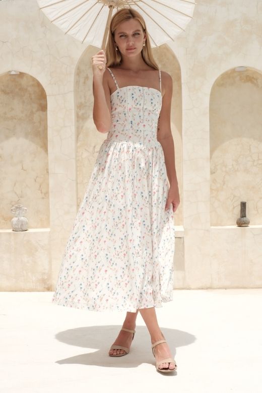 Tasmin Midi Dress - White Floral - Seldom Seen Styles
