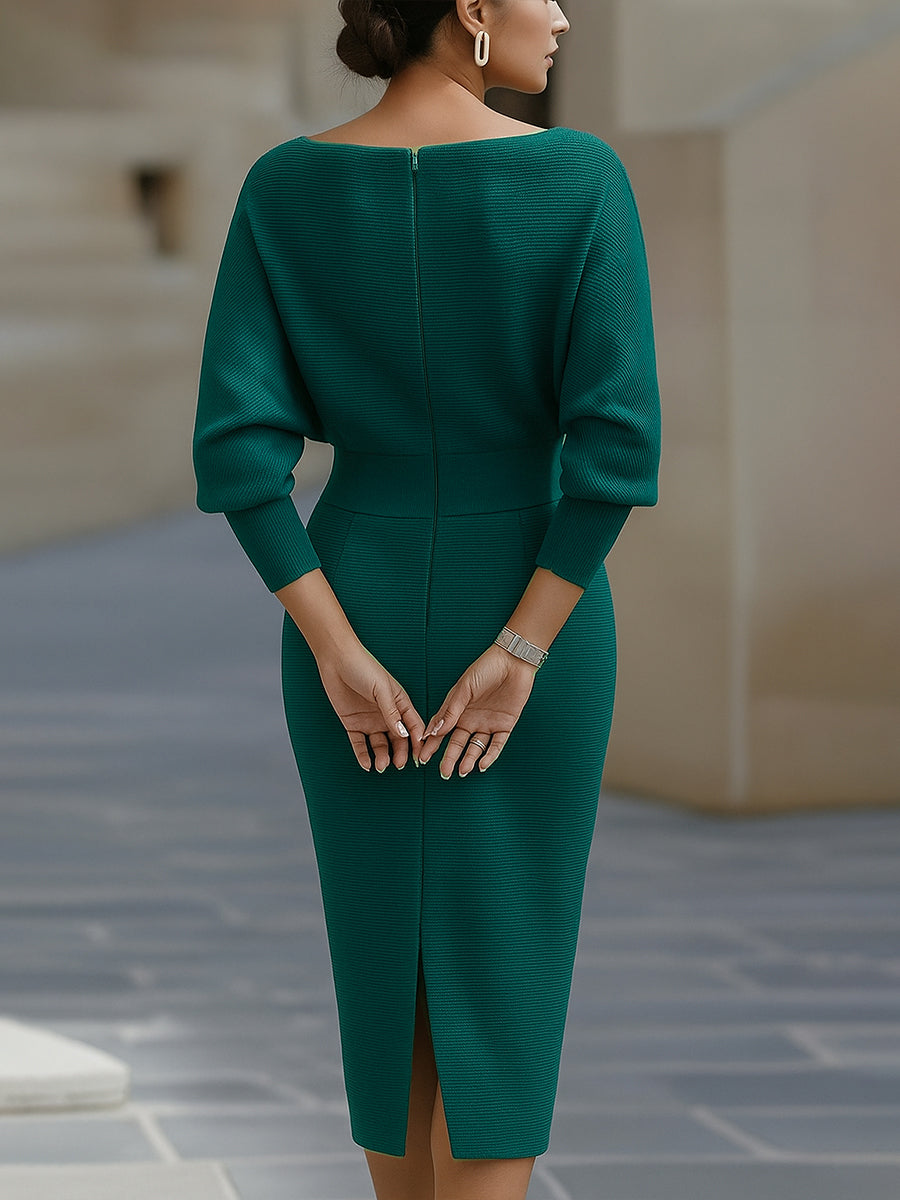 White Draped Batwing Midi Dress