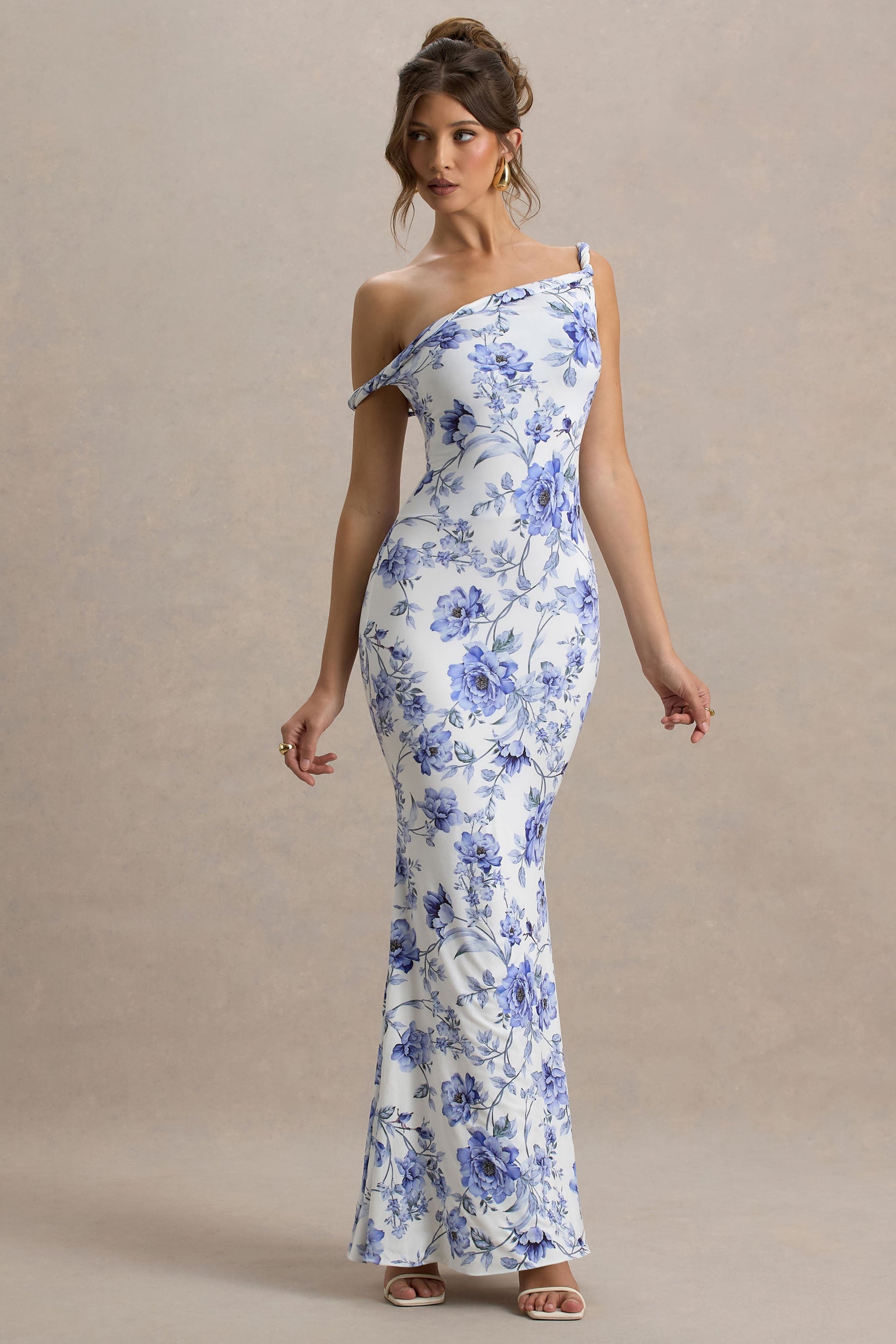 Lita | Blue Floral Twisted Asymmetric Maxi Dress - Seldom Seen Styles
