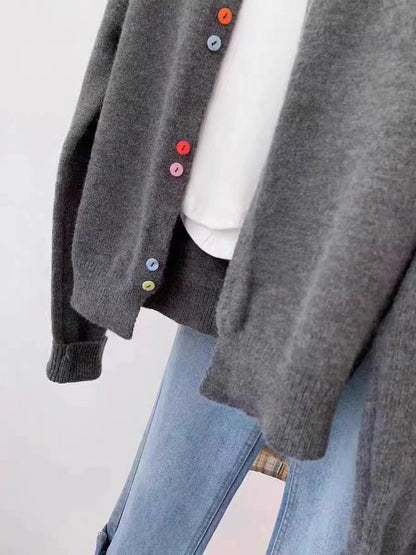 2024 spring and autumn New raccoon velvet grey sweater top women short Japanese loose soft waxy all-matching knitted cardigan