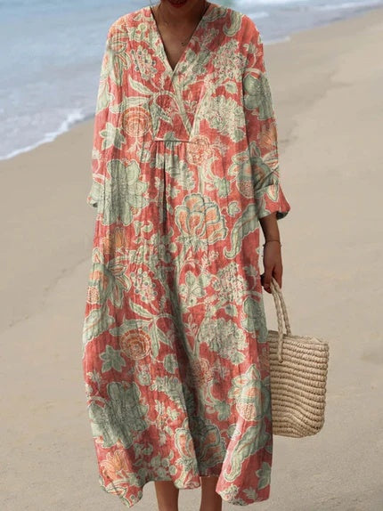 Gwen | Women's Vintage Floral Print Midi Dress with Pockets - Seldom Seen Styles
