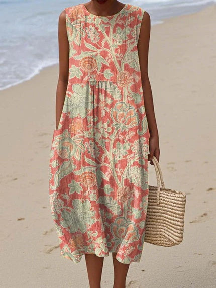 Gwen | Women's Vintage Floral Print Midi Dress with Pockets - Seldom Seen Styles