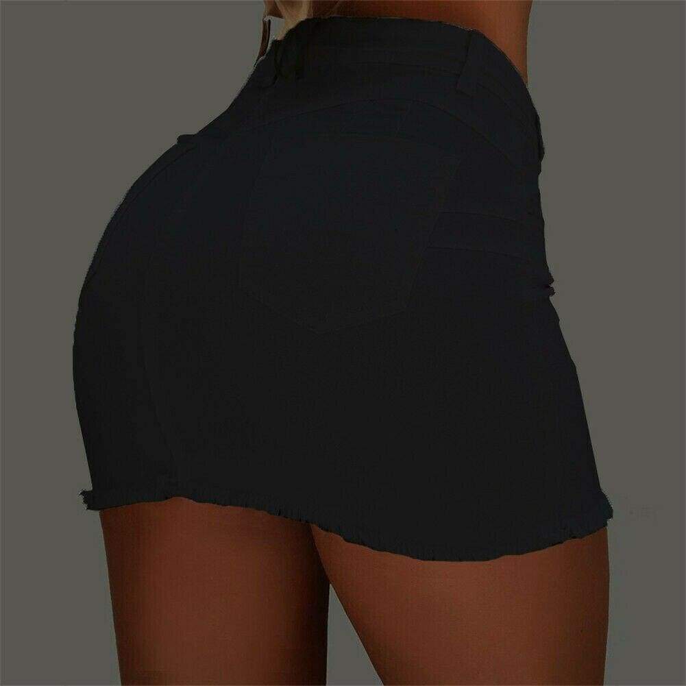 Women's High Waist Denim Mini Skirt Button Front Bodycon Stretch Jean Skirt - Seldom Seen Styles
