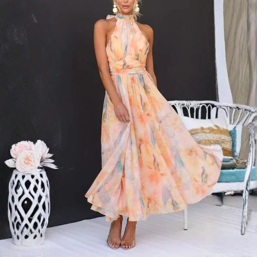 Women’s Halter Neck Printed Maxi Dress - Seldom Seen Styles