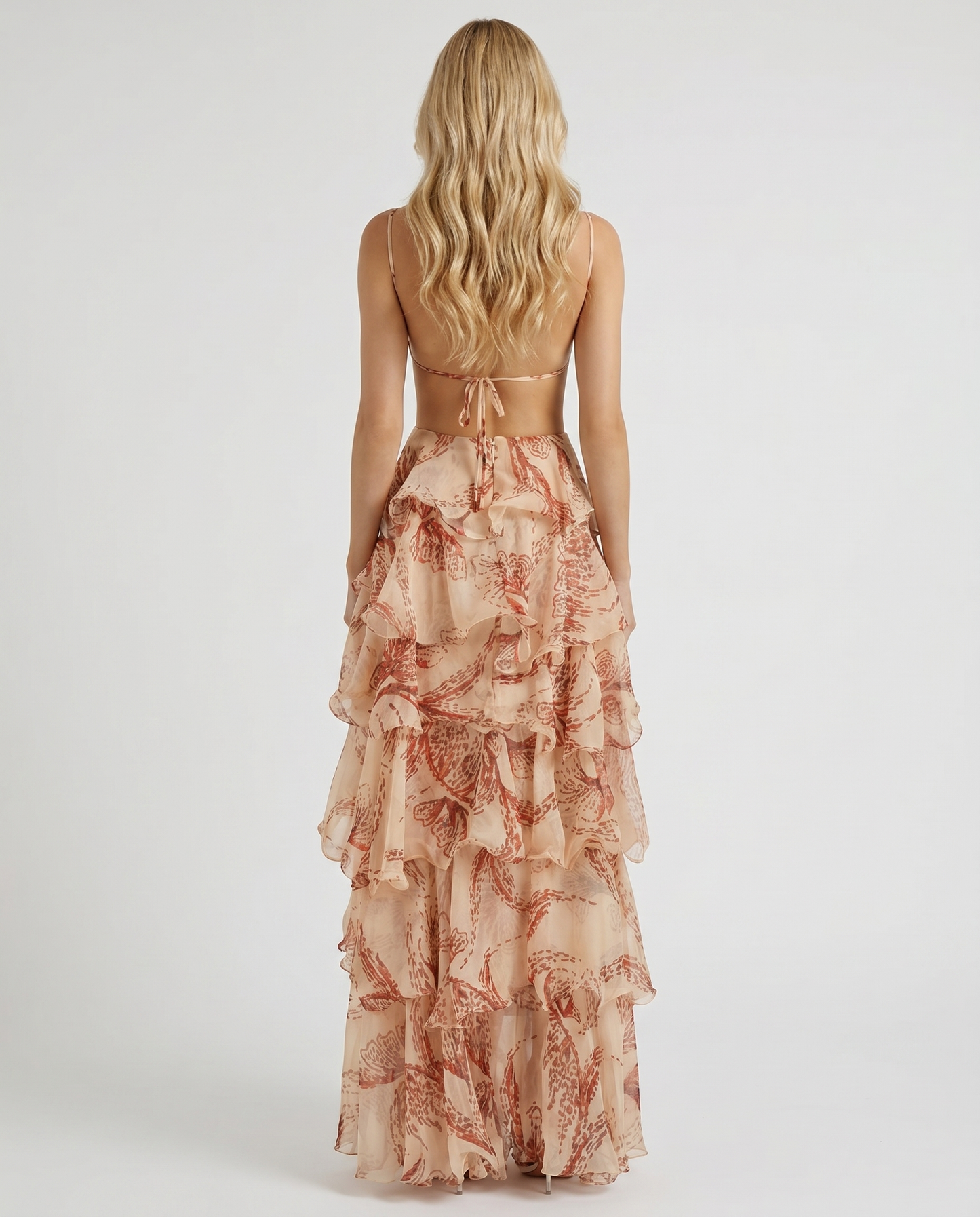 Women's Butterfly Appliqué Tiered Maxi Dress | Brown Formal Evening Dress