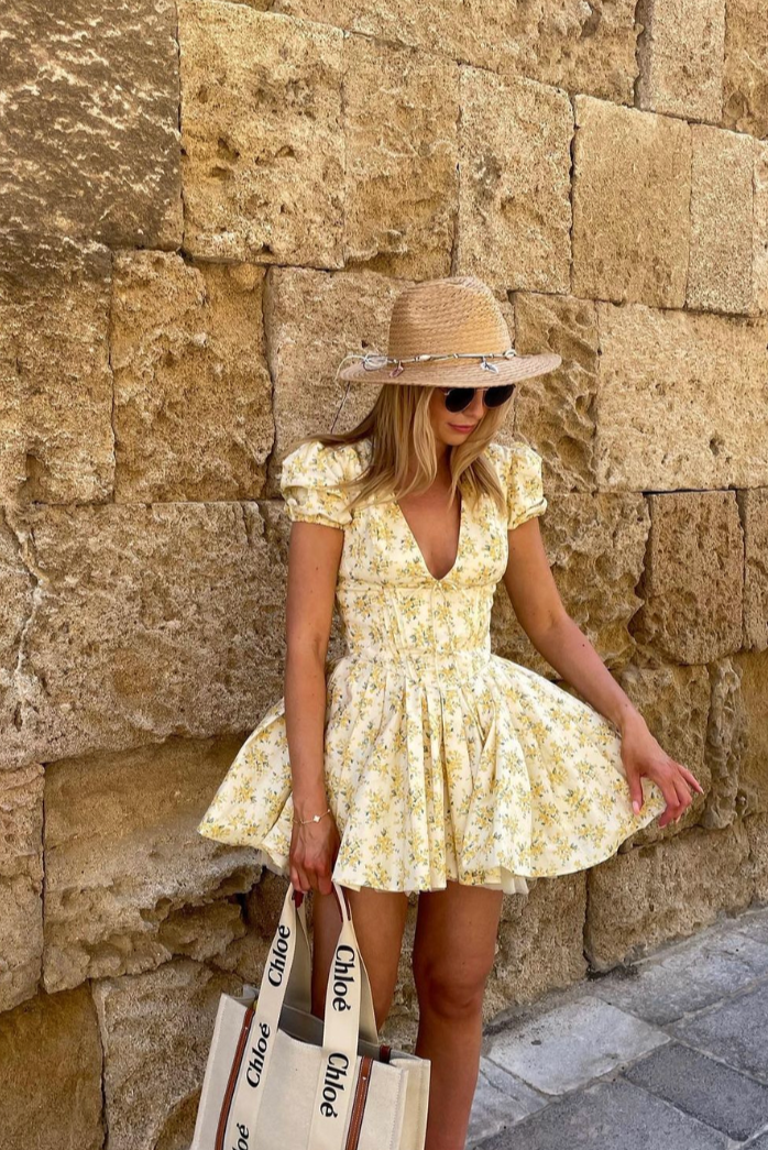 Gabrielle | Women’s Floral A Line Puff Sleeve Mini Dress - Seldom Seen Styles