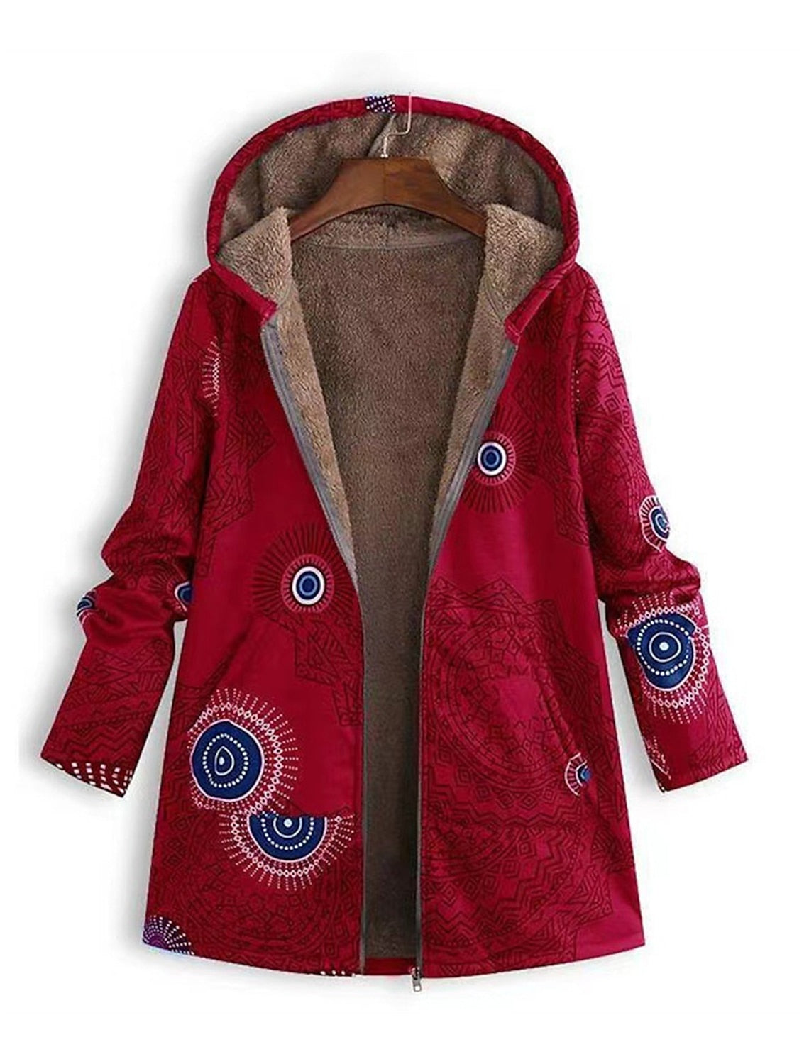 Womens Winter Button Up Patchwork Sherpa Fleece Lined Hooded Jacket Coat Linen Long Sleeve Warm Liner Pocket Coa - Seldom Seen Styles