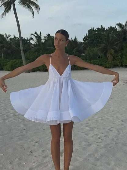 Gelbes plissiertes Mini-Kleid zum Schnüren